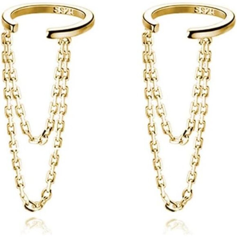 Solid 925 Sterling Silver Cuff Earrings Chain for Women Cartilage Wrap